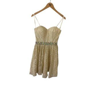 NWT Faviana Women's Short Lace Evening Cocktail Ivory Dress - 4